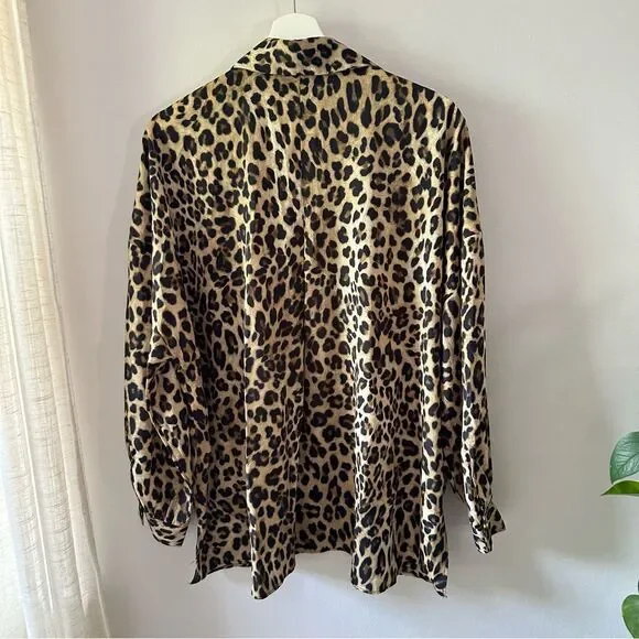 Zara Animal Printed Leopard Oversized Blouse Button Down Shirt Collar - Picture 3 of 7